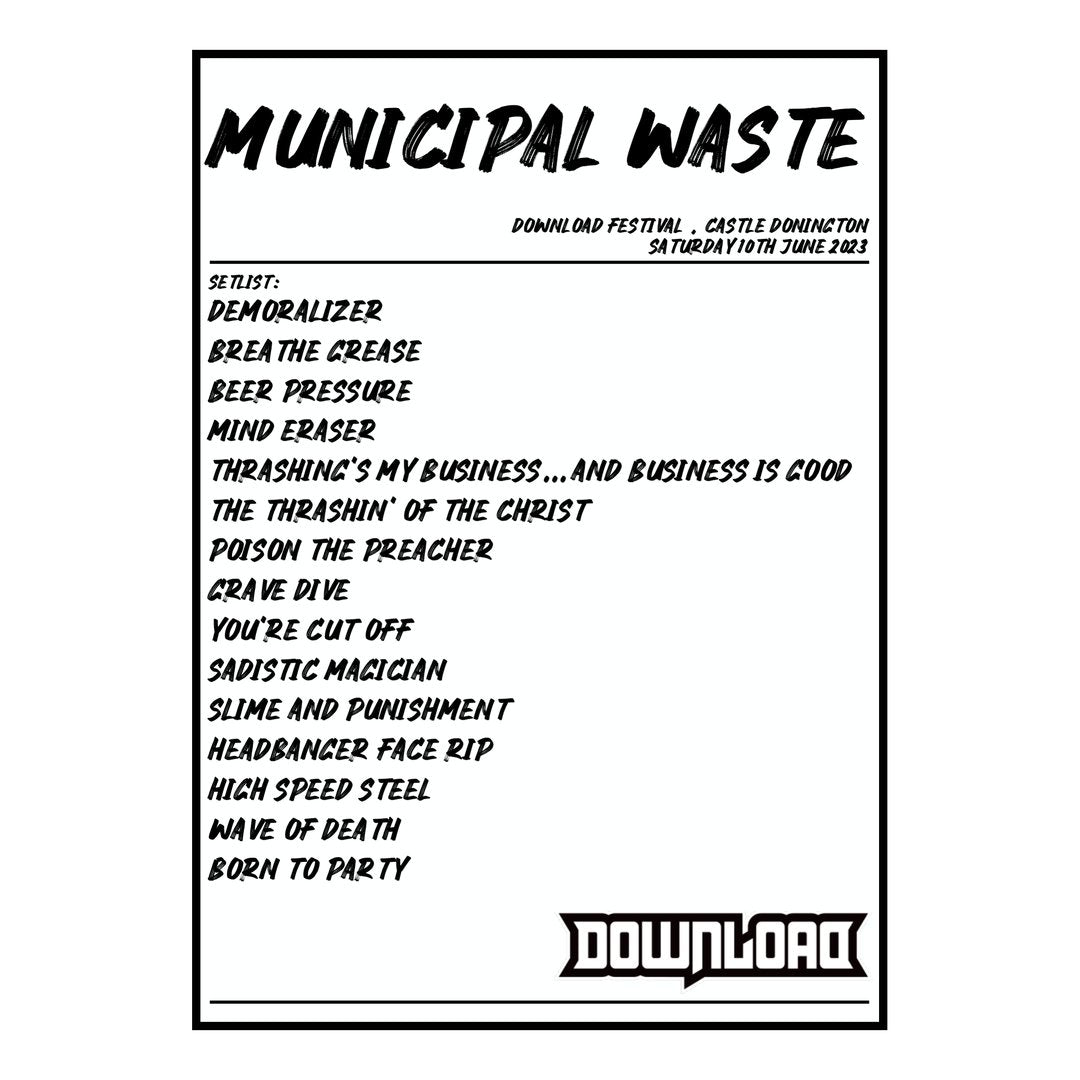 Municipal Waste Castle Donington 10th June 2023 Setlist poster