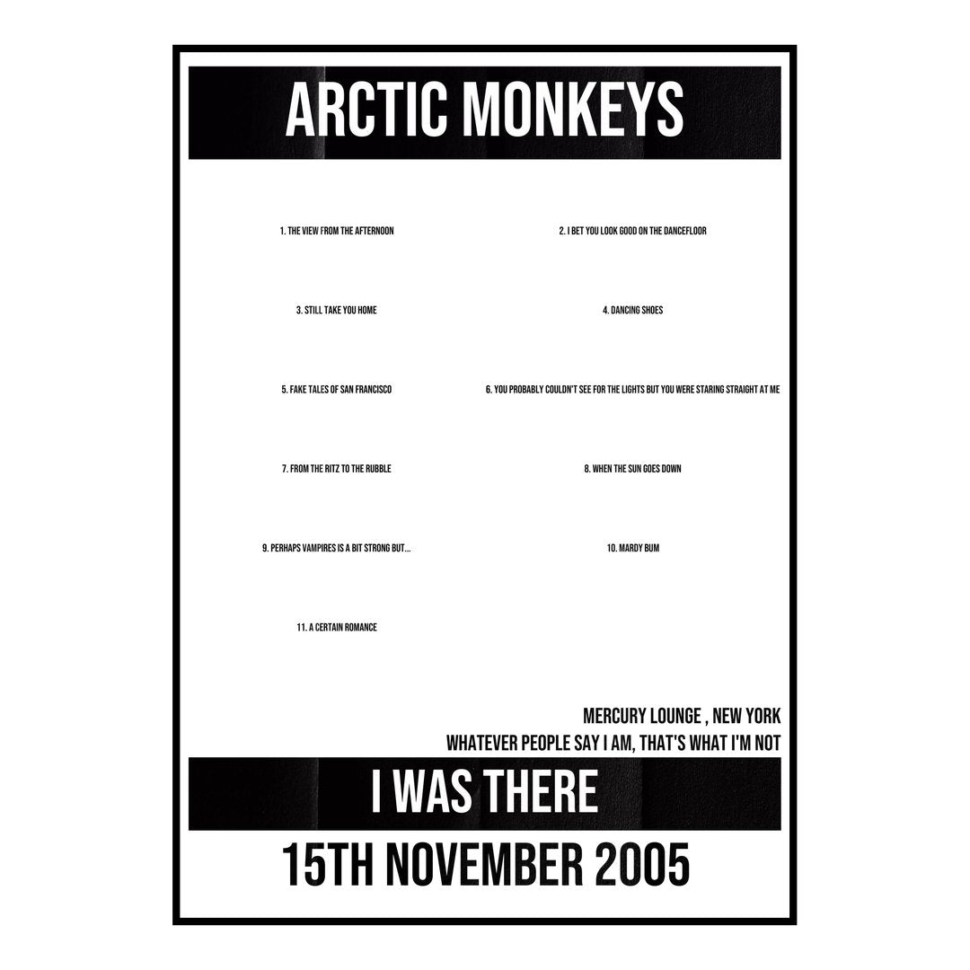 Arctic Monkeys New York 15th November 2005 Setlist poster