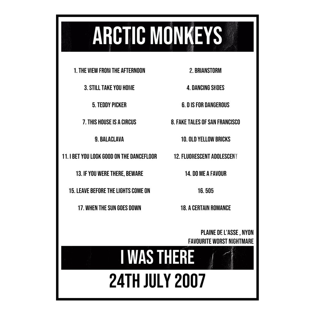 Arctic Monkeys Nyon 24th July 2007 Setlist poster