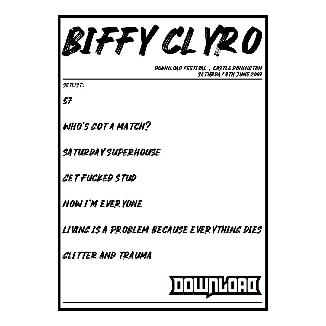 Biffy Clyro Castle Donington 9th June 2007 Setlist poster