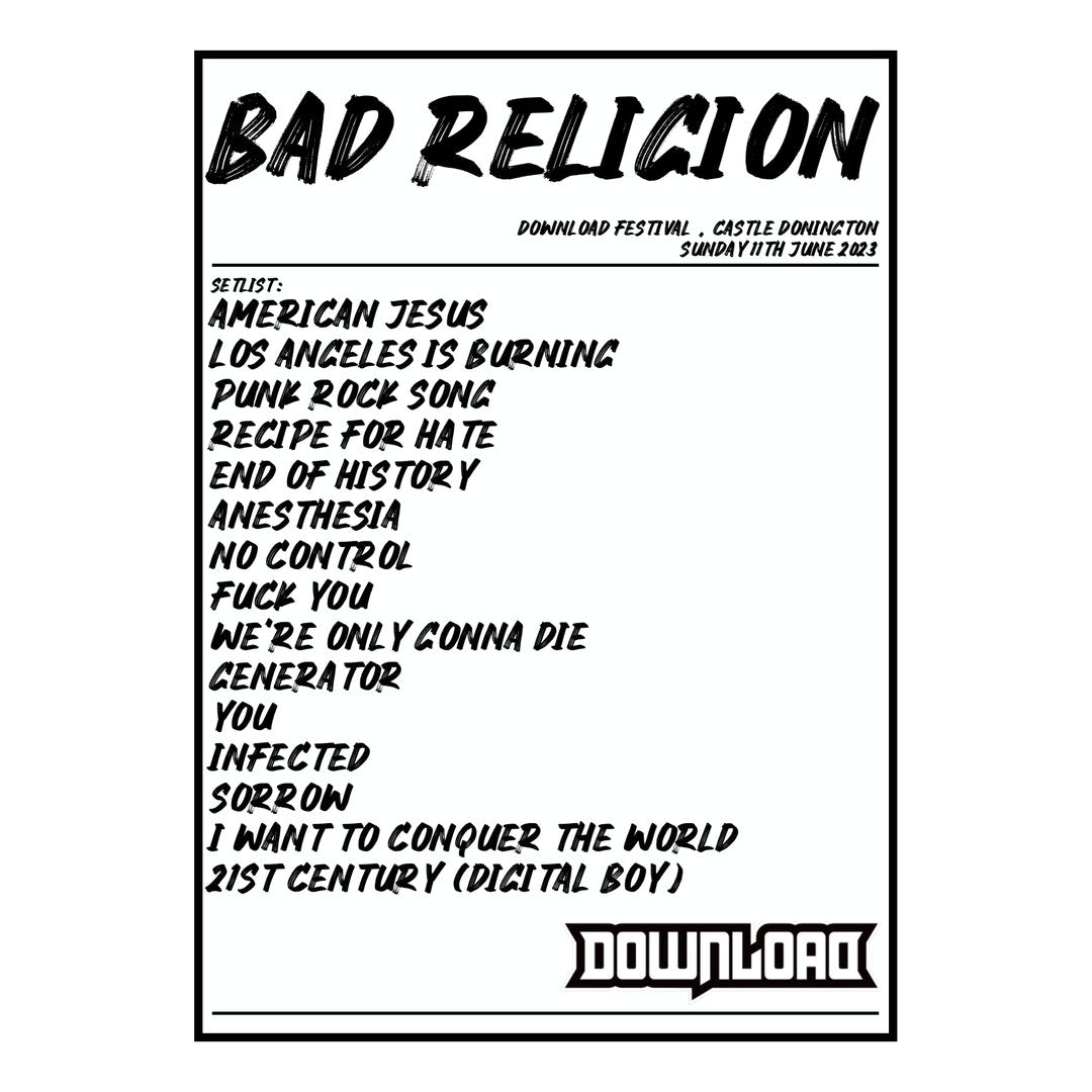 Bad Religion Castle Donington 11th June 2023 Setlist poster