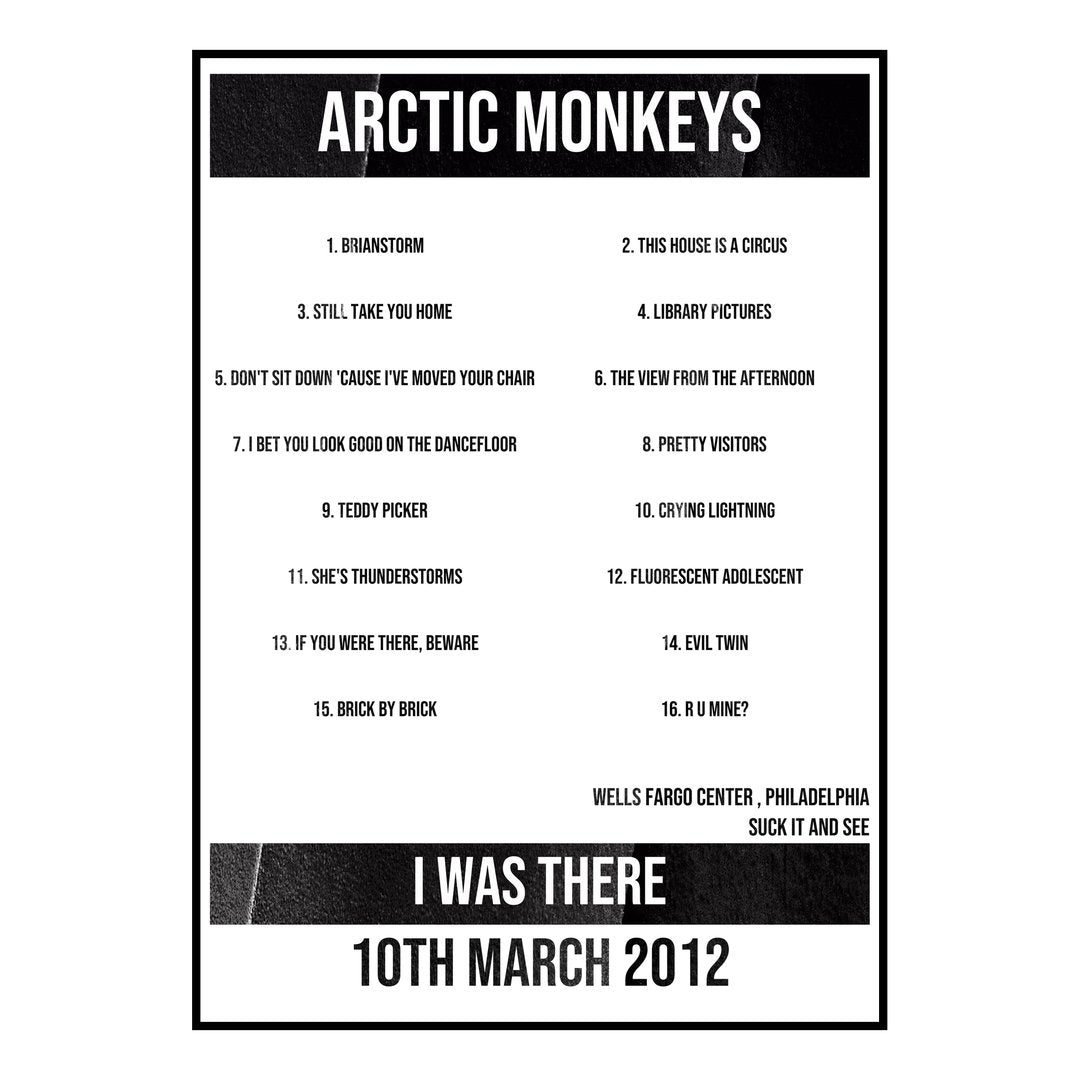 Arctic Monkeys Philadelphia 10th March 2012 Setlist poster