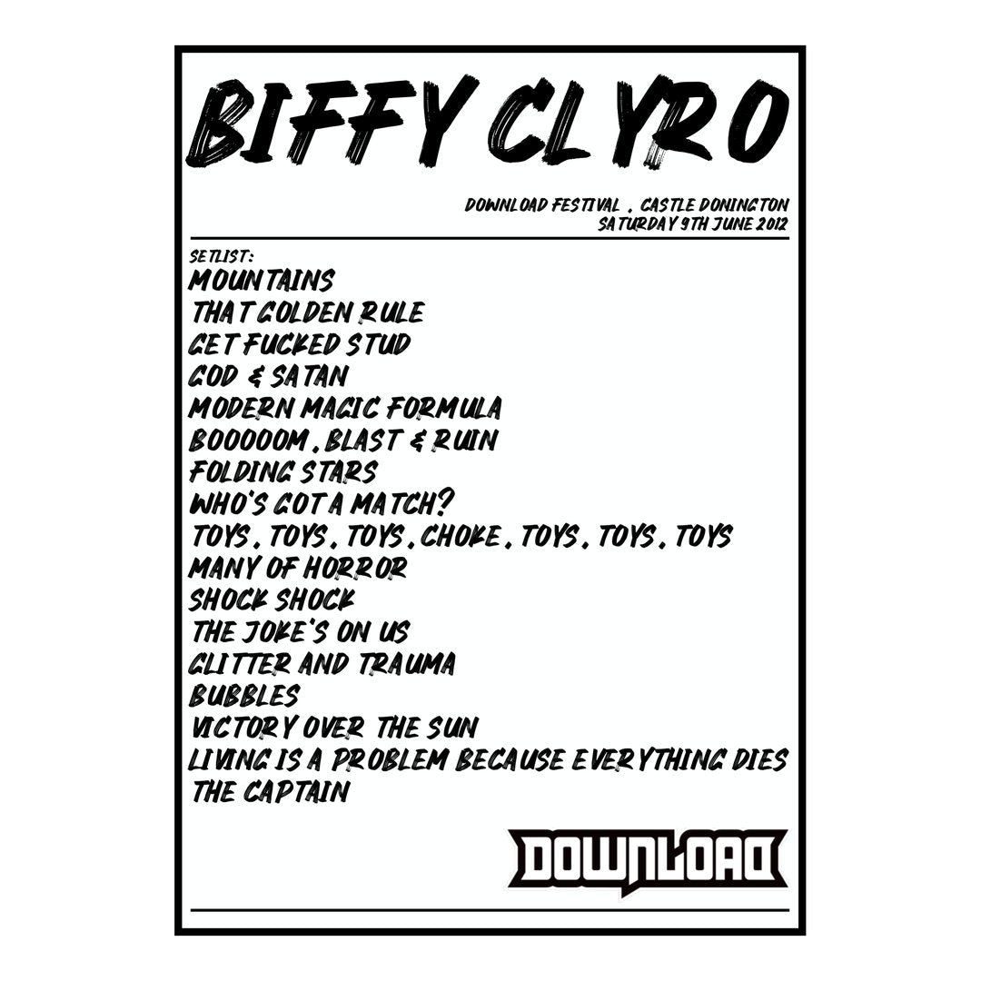 Biffy Clyro Castle Donington 9th June 2012 Setlist poster