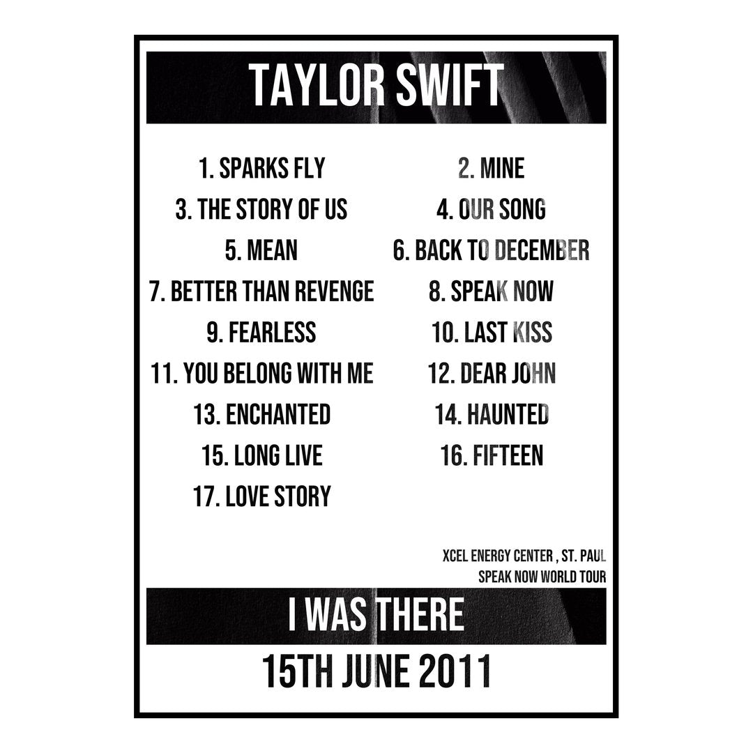Taylor Swift St. Paul 15th June 2011 Setlist poster