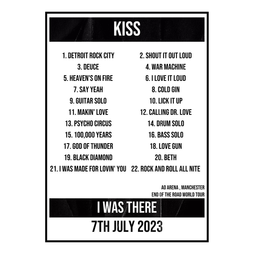 KISS Manchester 7th July 2023 Setlist poster