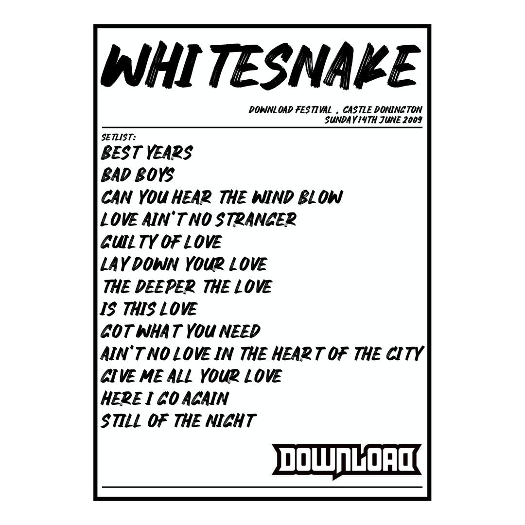 Whitesnake Castle Donington 14th June 2009 Setlist poster