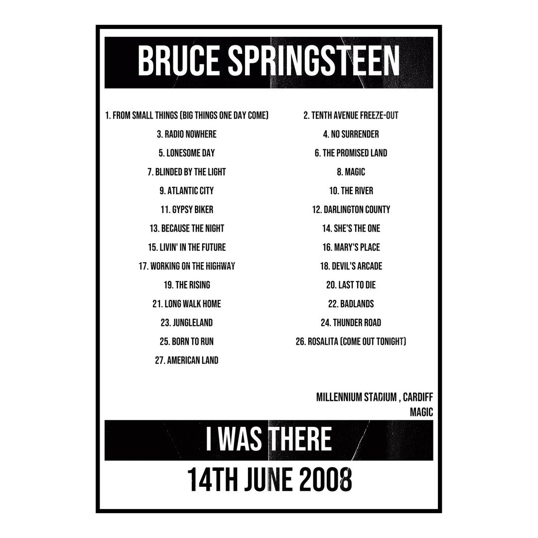 Bruce Springsteen Cardiff 14th June 2008 Setlist poster
