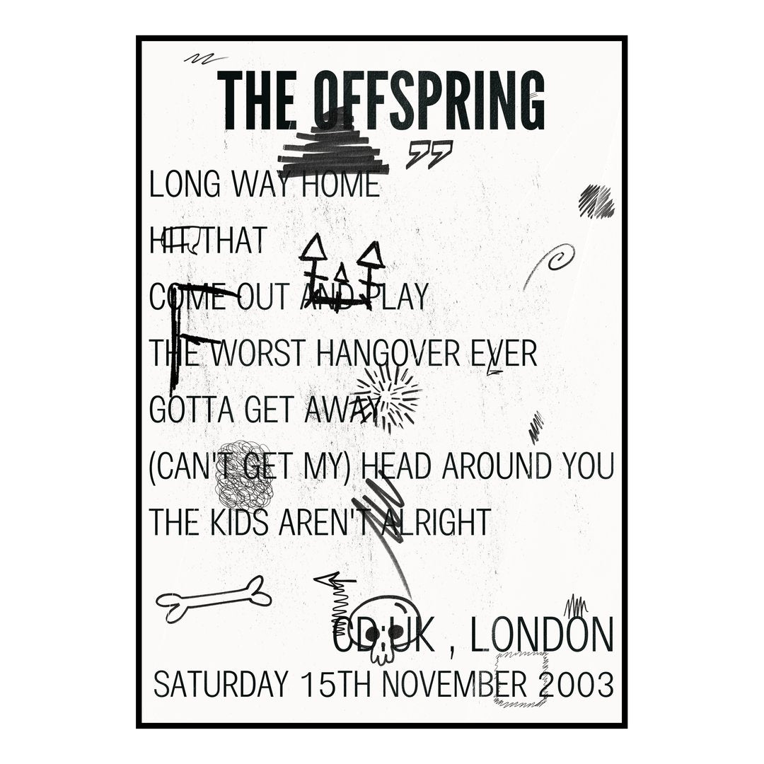 The Offspring London 15th November 2003 Setlist poster