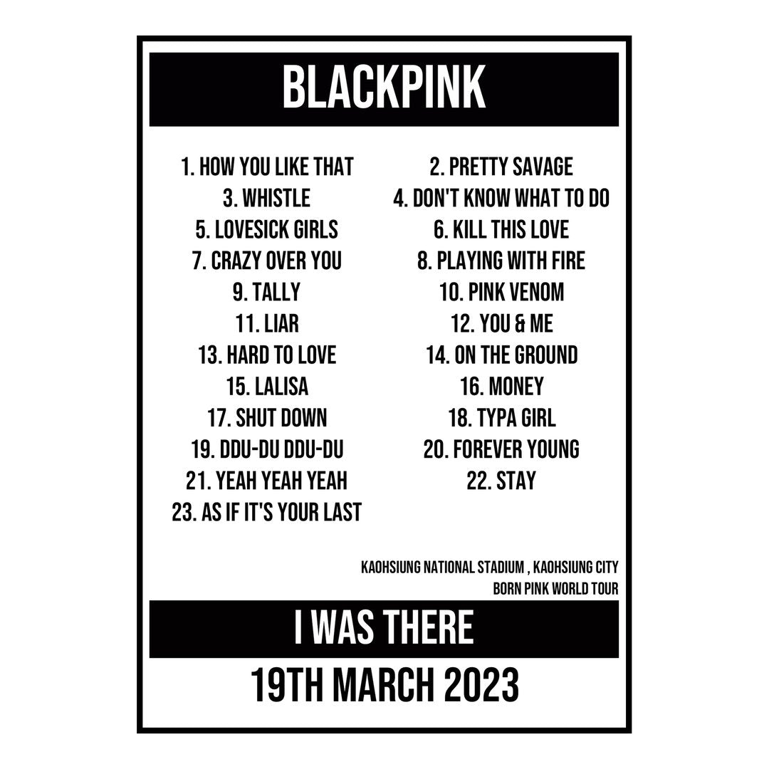 A Setlist Poster Featuring BLACKPINK Gig from Kaohsiung City in 2023