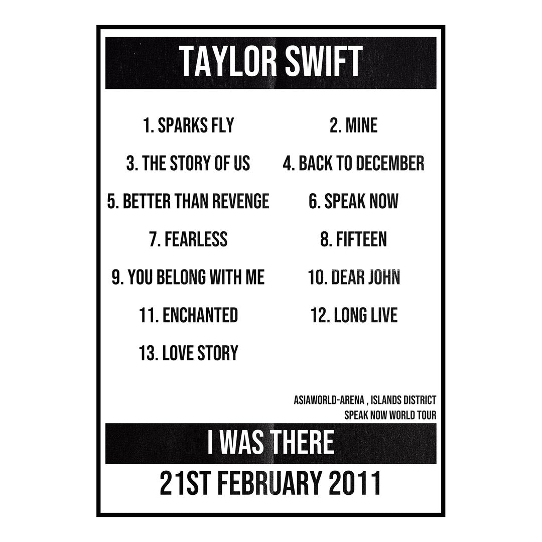 Taylor Swift Islands District 21st February 2011 Setlist poster