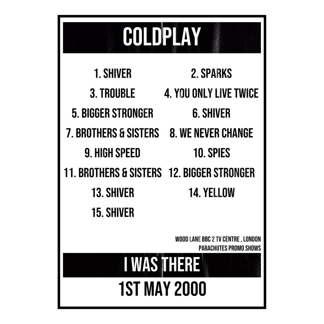 Coldplay London 1st May 2000 Setlist poster