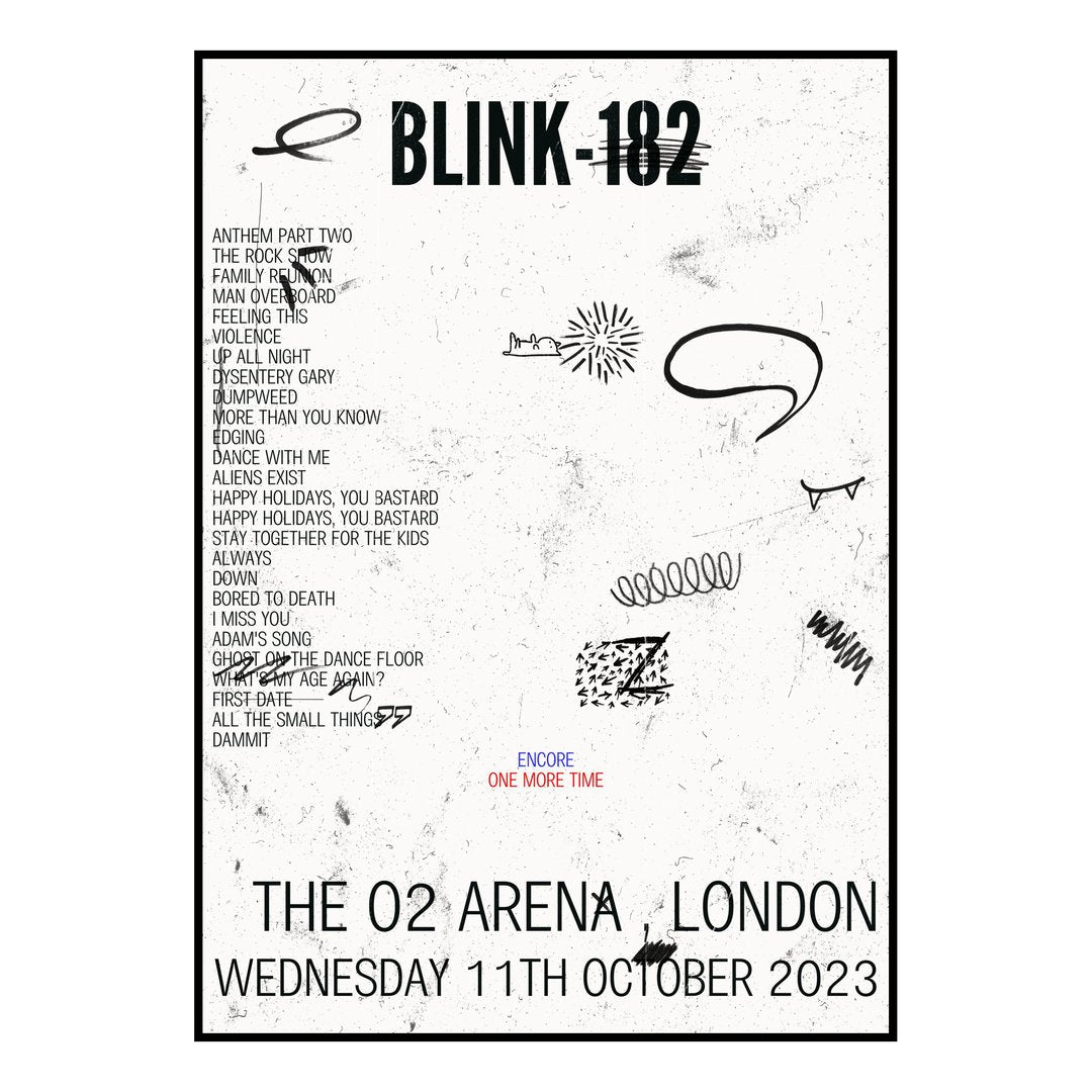 blink‐182 London 11th October 2023 Setlist poster