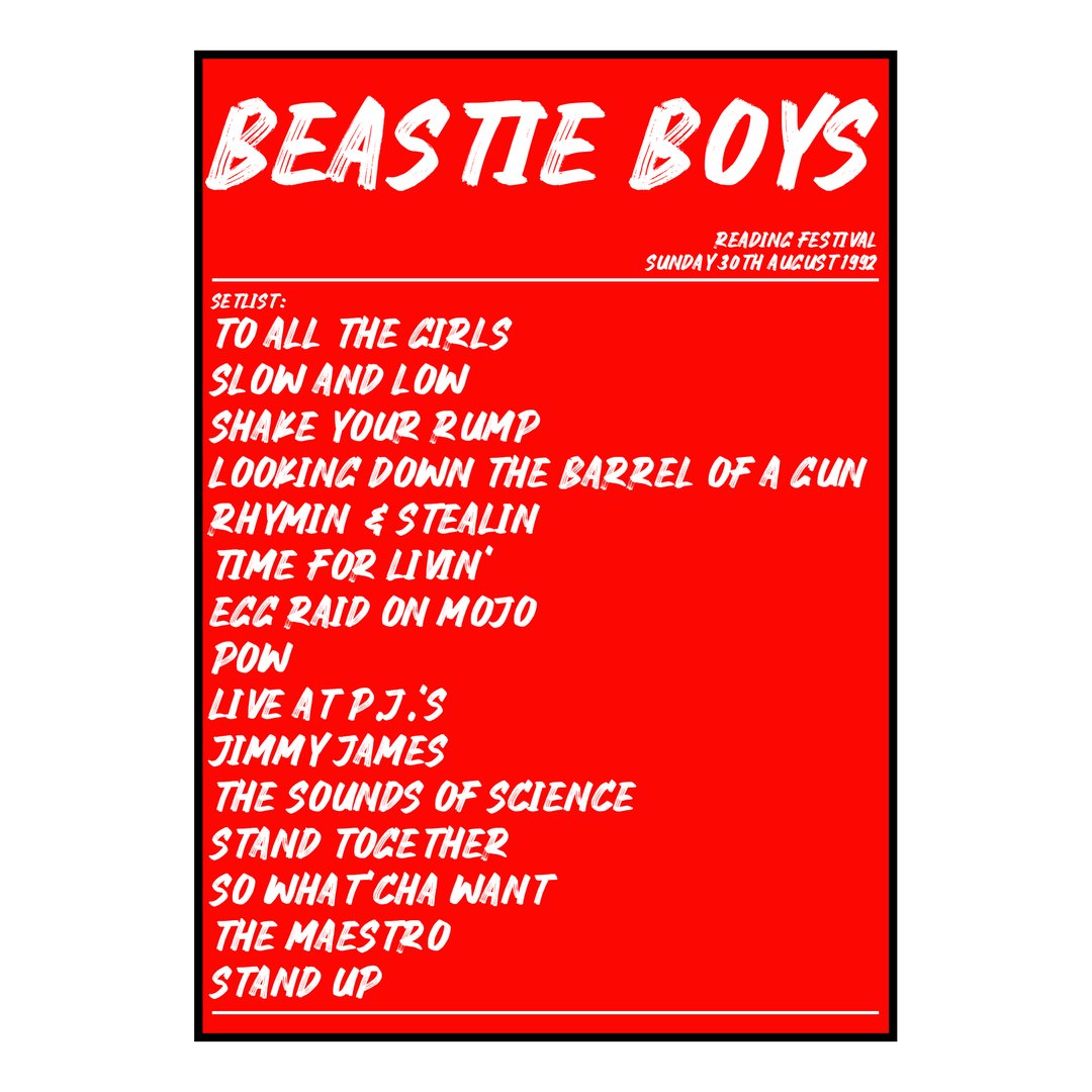 Beastie Boys Reading 30th August 1992 Setlist poster