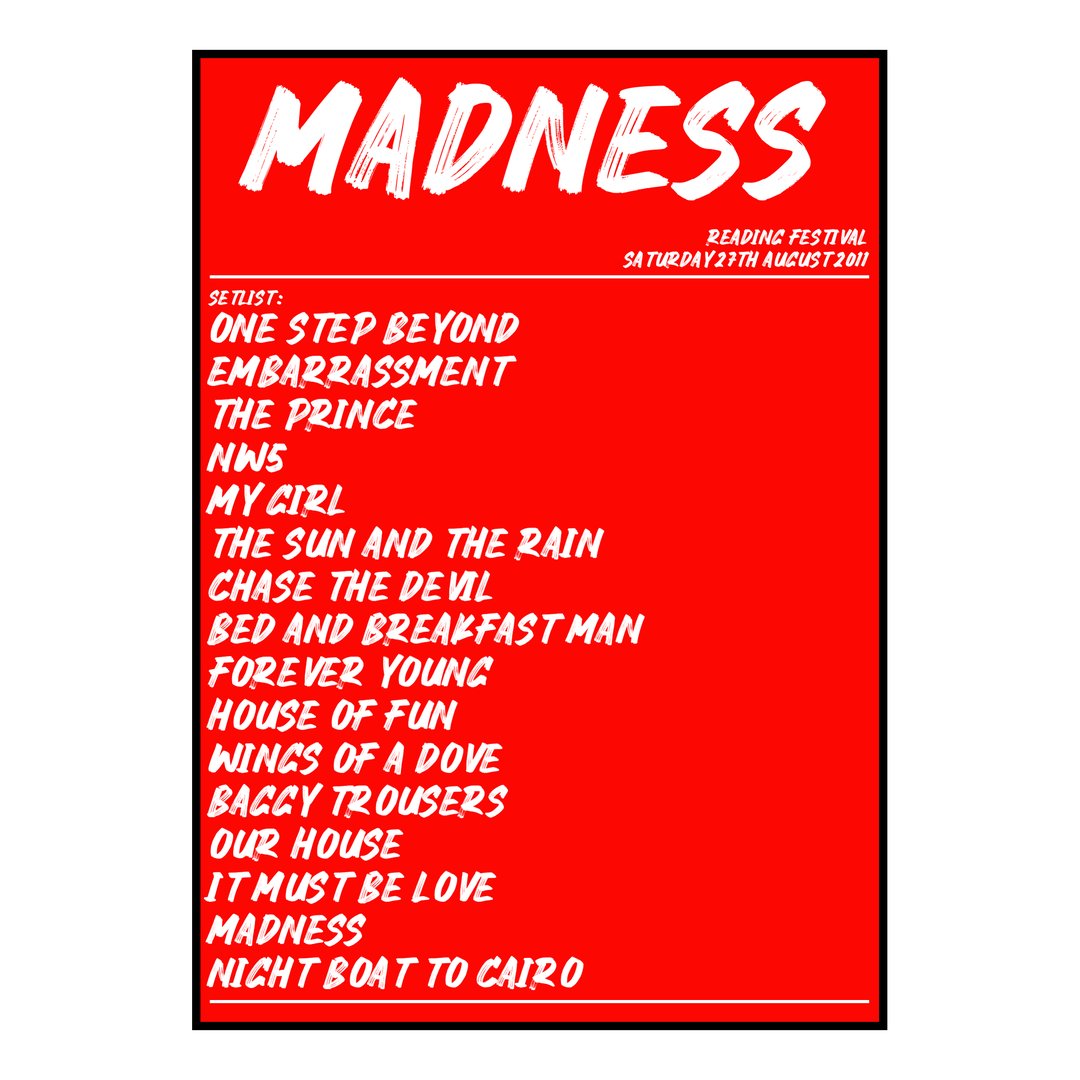 Madness Reading 27th August 2011 Setlist poster