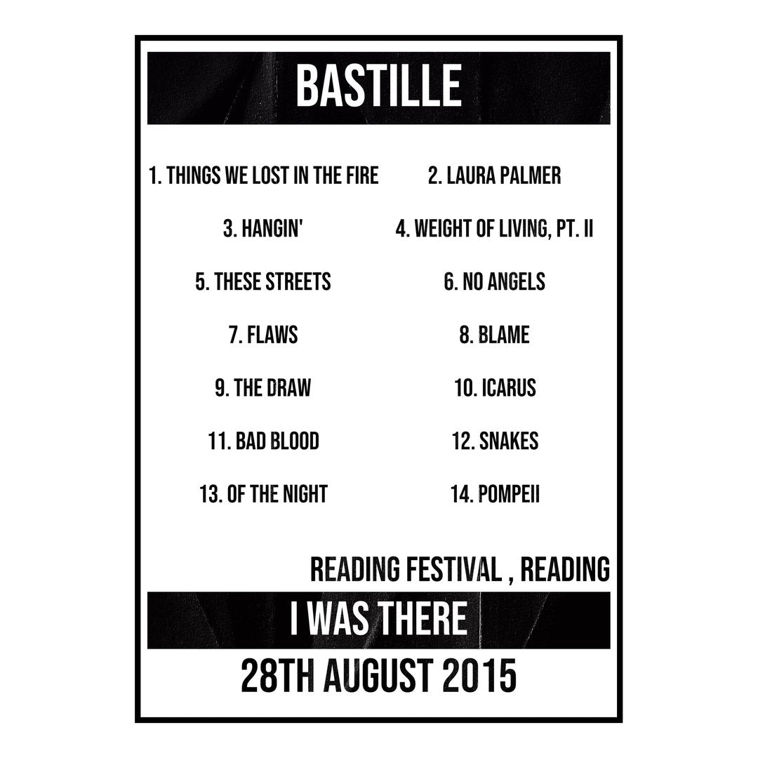 Bastille Reading 28th August 2015 Setlist poster