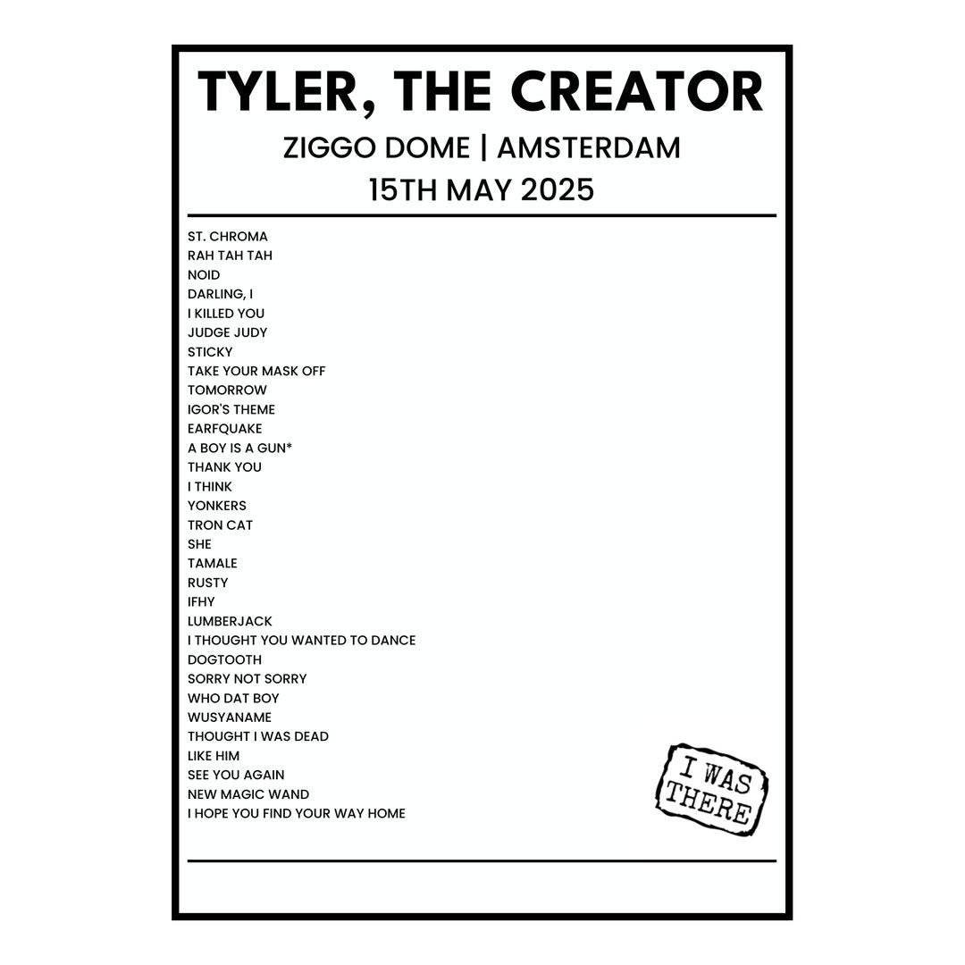 Tyler, The Creator Amsterdam 15th May 2025 Setlist poster