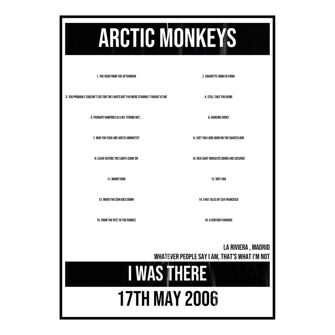 Arctic Monkeys Madrid 17th May 2006 Setlist poster