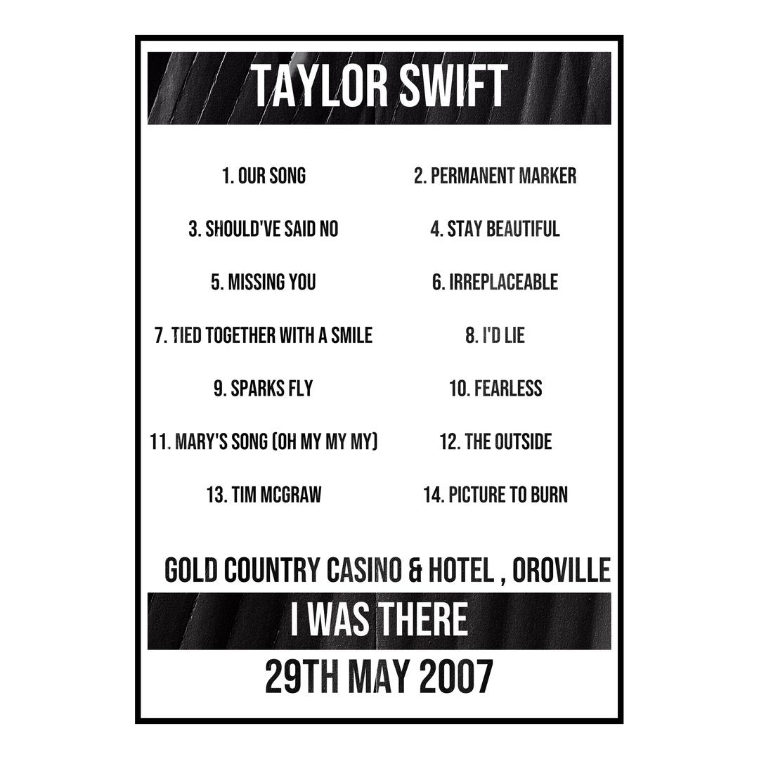 Taylor Swift Oroville 29th May 2007 Setlist poster