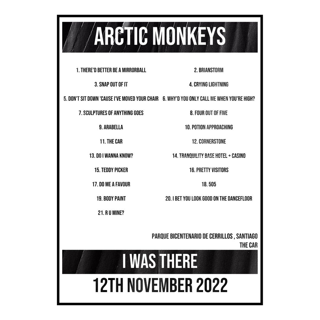 Arctic Monkeys Santiago 12th November 2022 Setlist poster