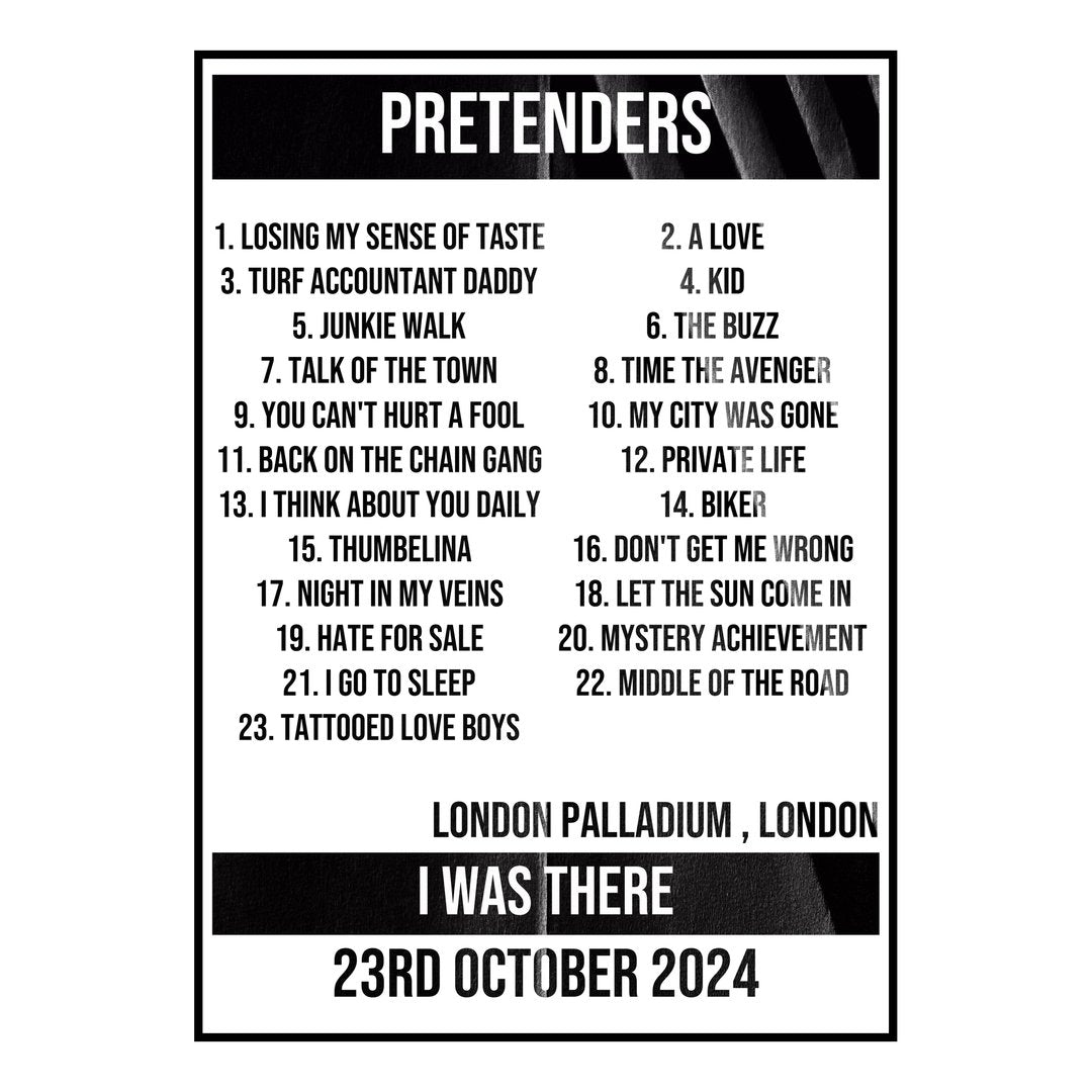 Pretenders London 23rd October 2024 Setlist poster