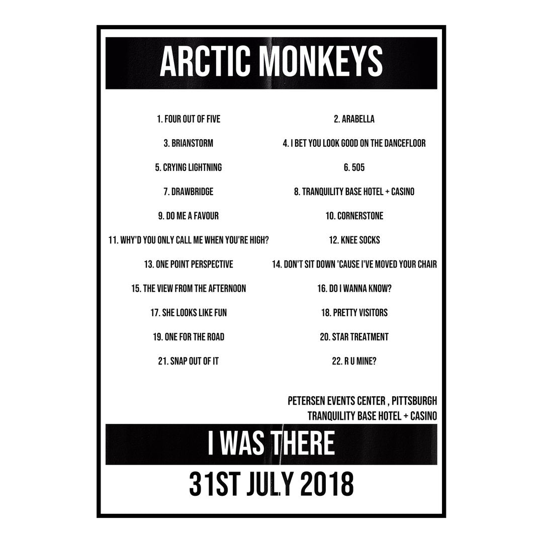 Arctic Monkeys Pittsburgh 31st July 2018 Setlist poster