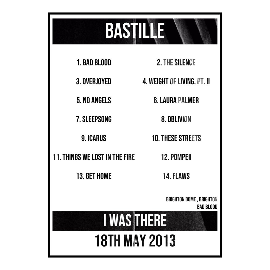 Bastille Brighton 18th May 2013 Setlist poster