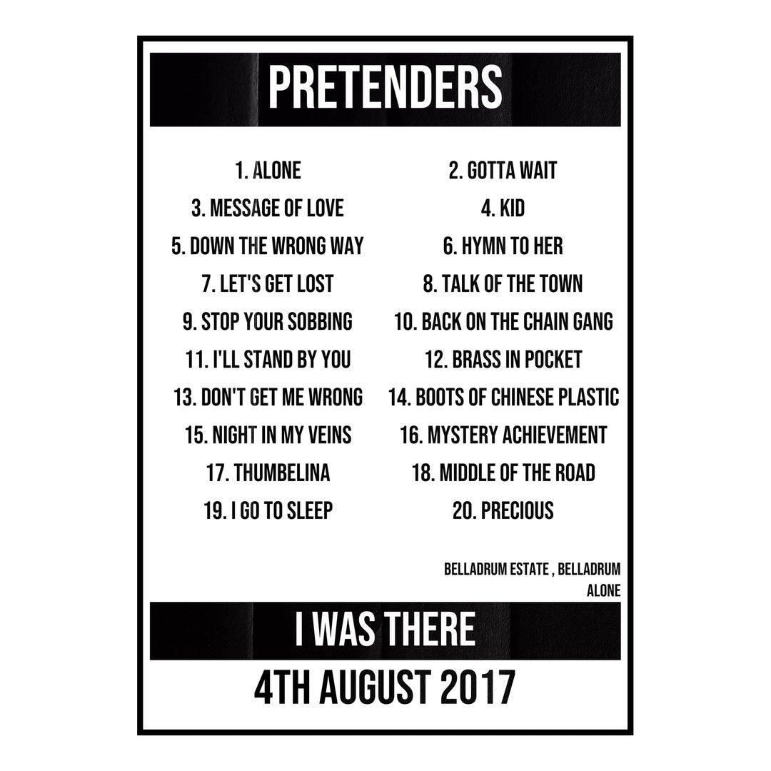 Pretenders Belladrum 4th August 2017 Setlist poster