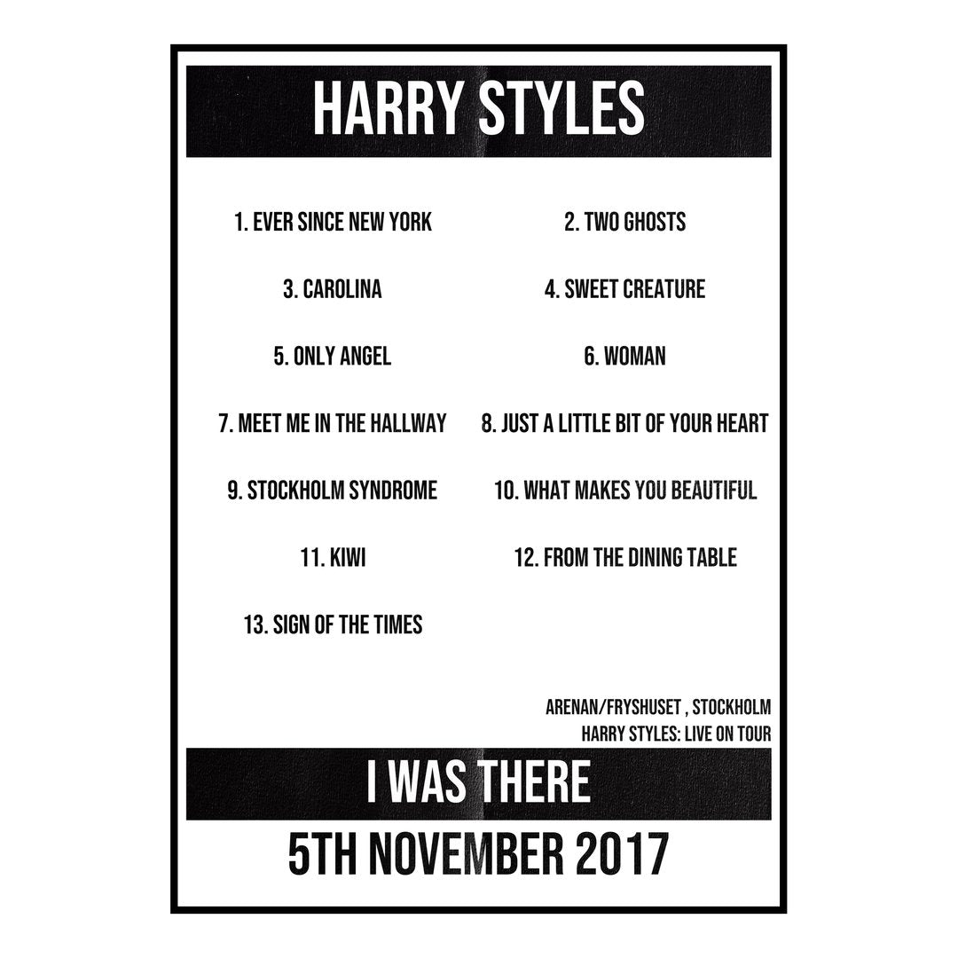 Harry Styles Stockholm 5th November 2017 Setlist poster