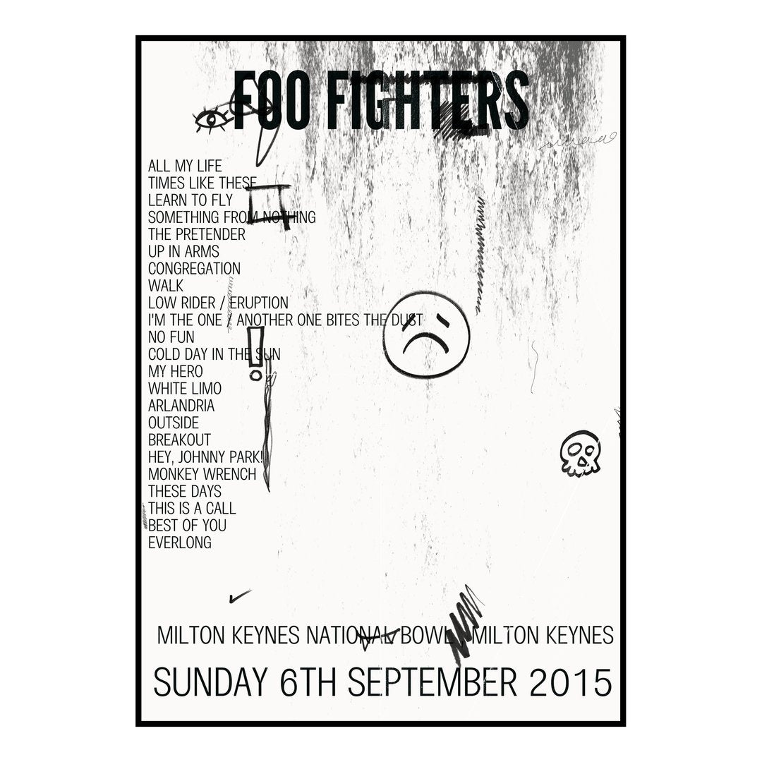Foo Fighters Milton Keynes 6th September 2015 Setlist poster
