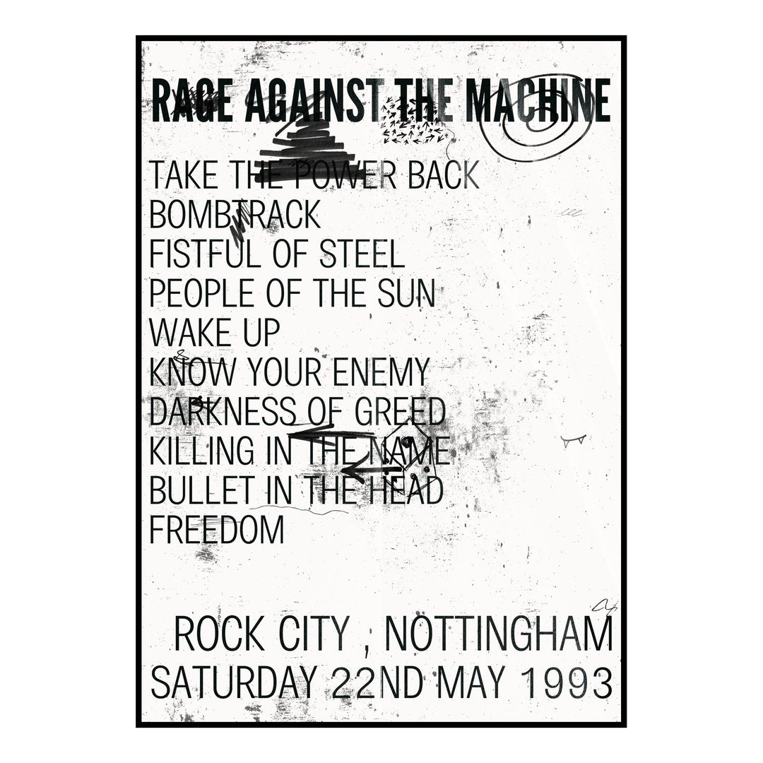 Rage Against the Machine Nottingham 22nd May 1993 Setlist poster