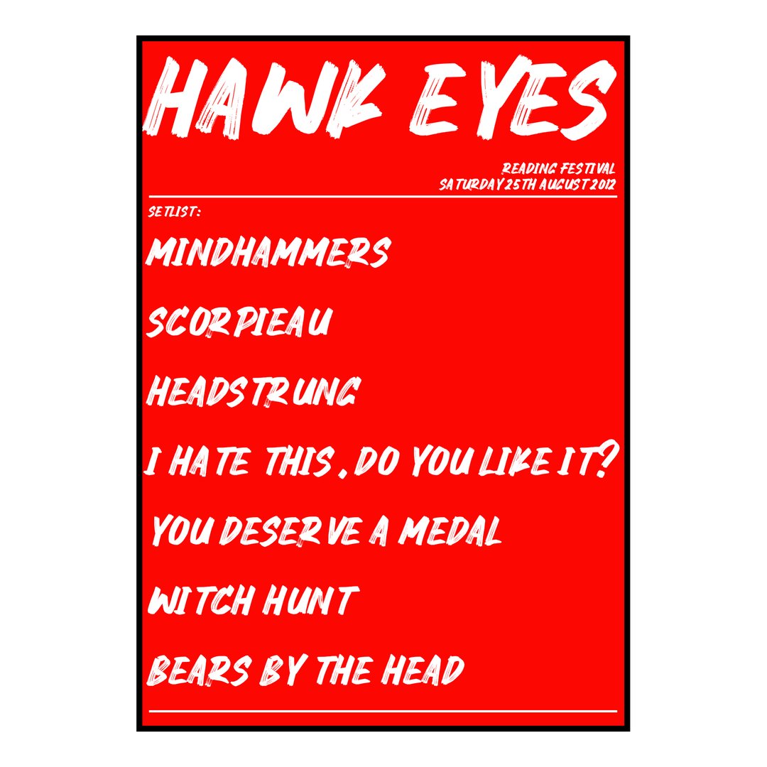 Hawk Eyes Reading 25th August 2012 Setlist poster