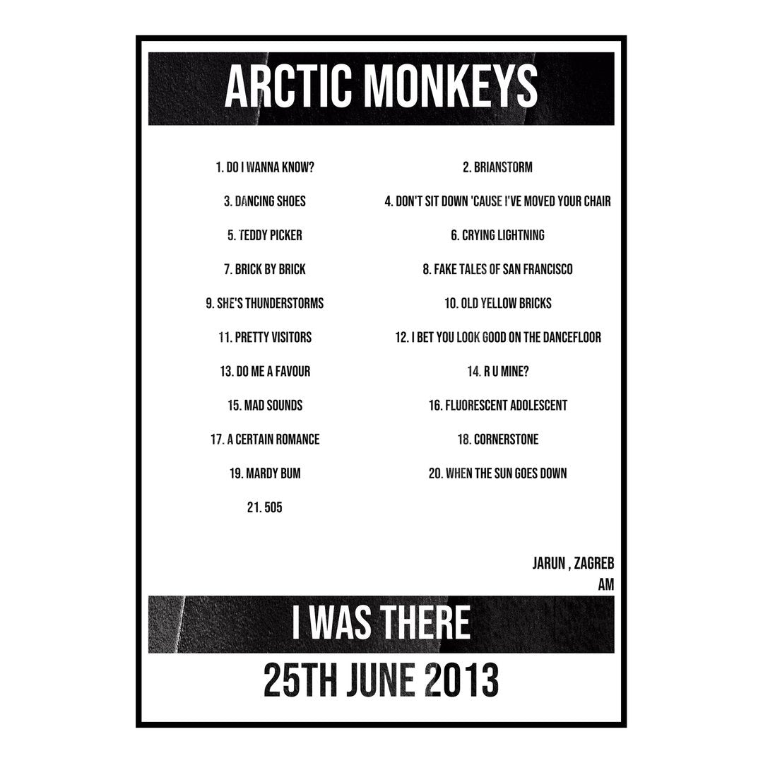 Arctic Monkeys Zagreb 25th June 2013 Setlist poster