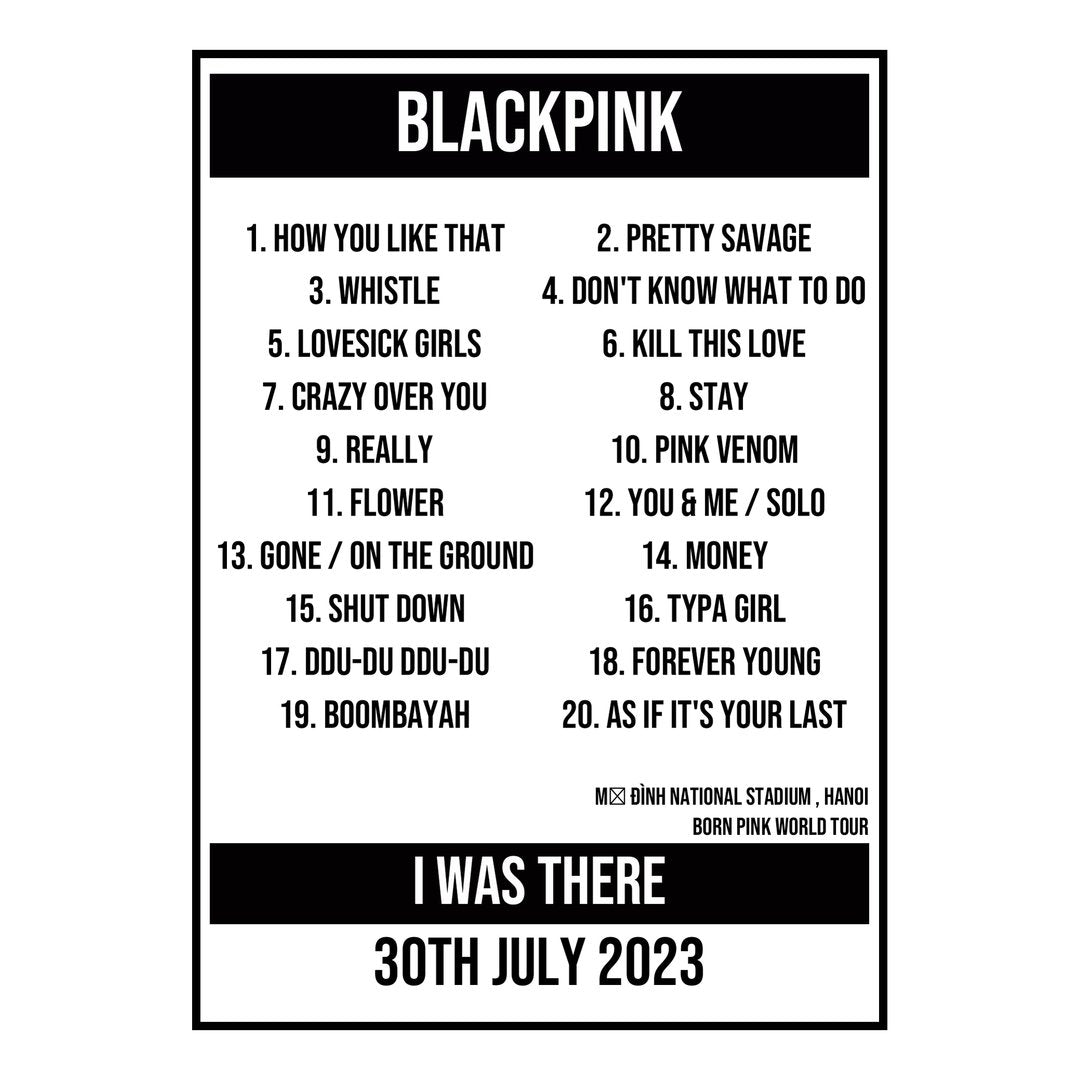 A Setlist Poster Featuring BLACKPINK Gig from Hanoi in 2023