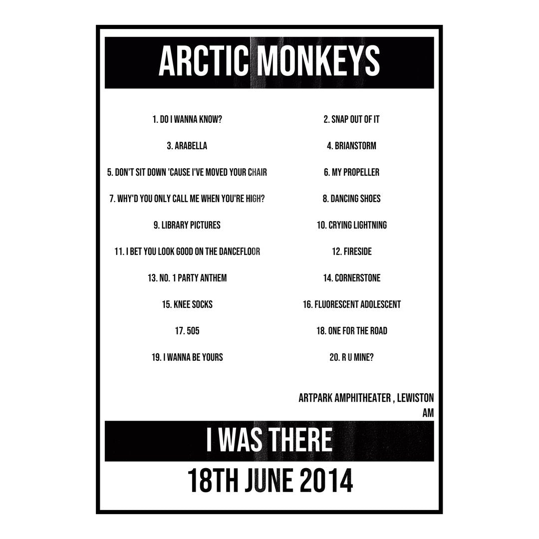 Arctic Monkeys Lewiston 18th June 2014 Setlist poster