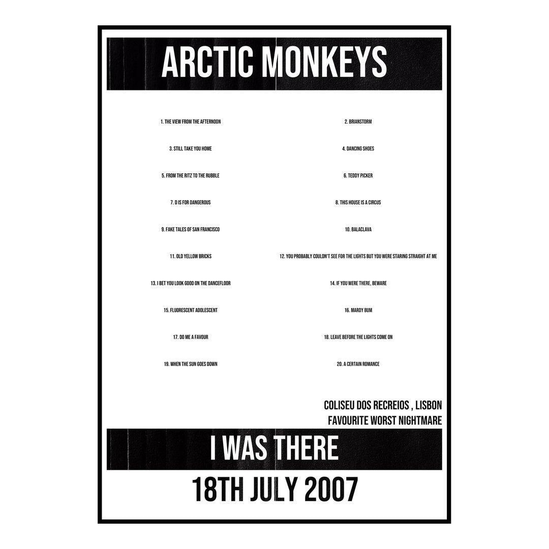 Arctic Monkeys Lisbon 18th July 2007 Setlist poster