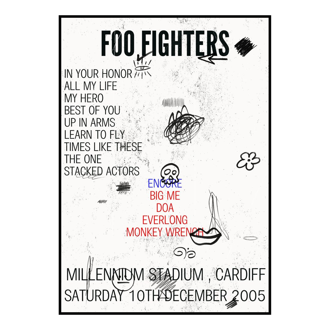 Foo Fighters Cardiff 10th December 2005 Setlist poster
