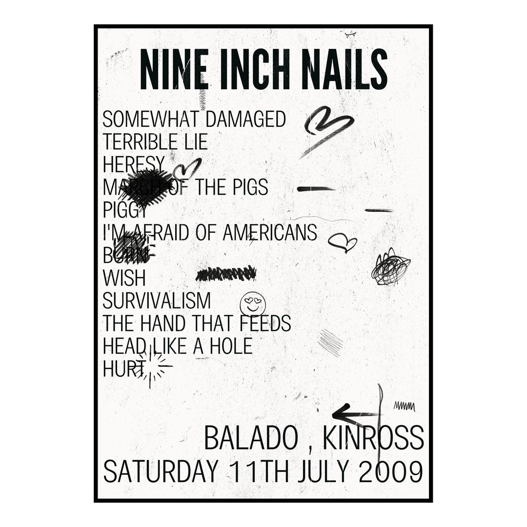 Nine Inch Nails Kinross 11th July 2009 Setlist poster