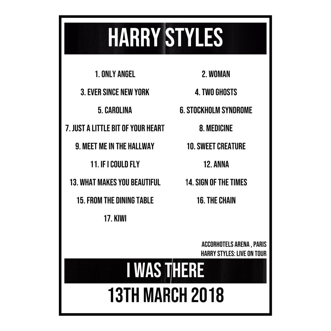 Harry Styles Paris 13th March 2018 Setlist poster