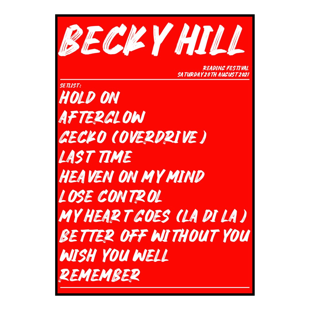 Becky Hill Reading 28th August 2021 Setlist poster