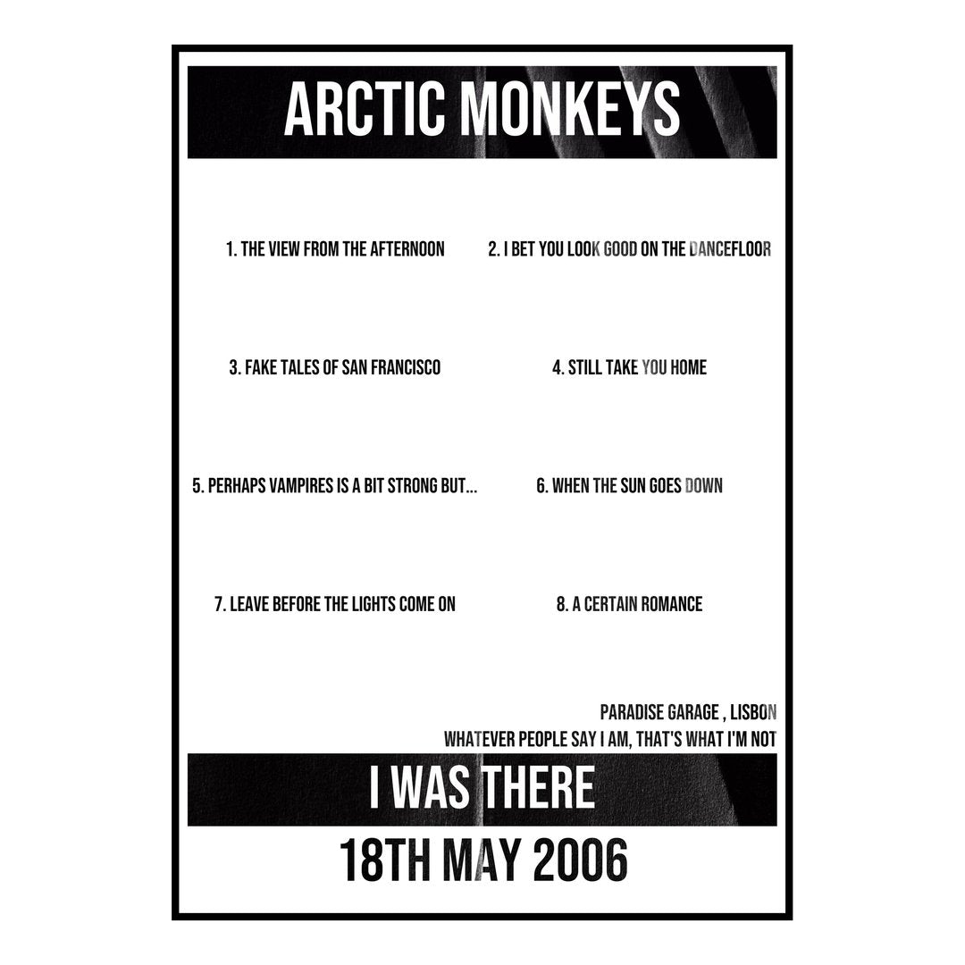 Arctic Monkeys Lisbon 18th May 2006 Setlist poster