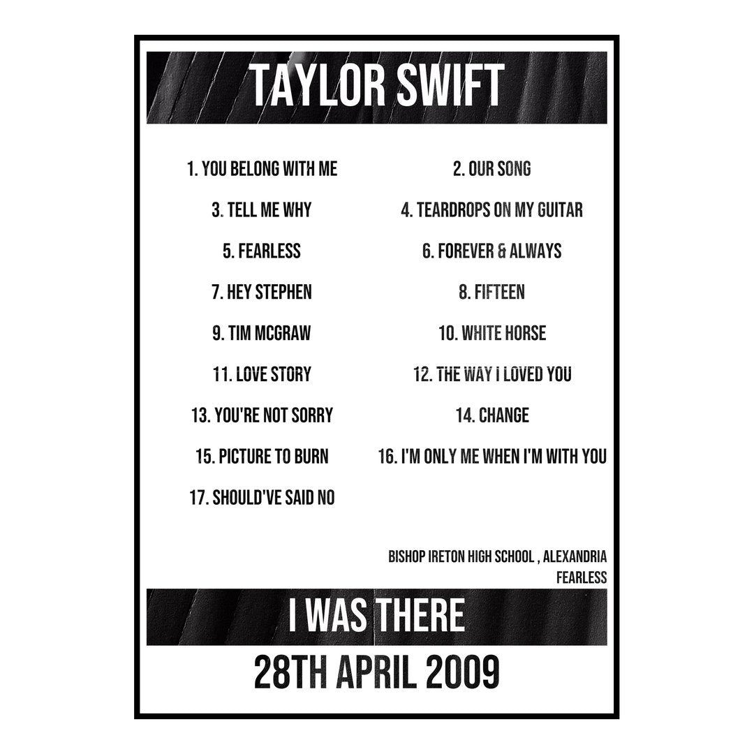 Taylor Swift Alexandria 28th April 2009 Setlist poster