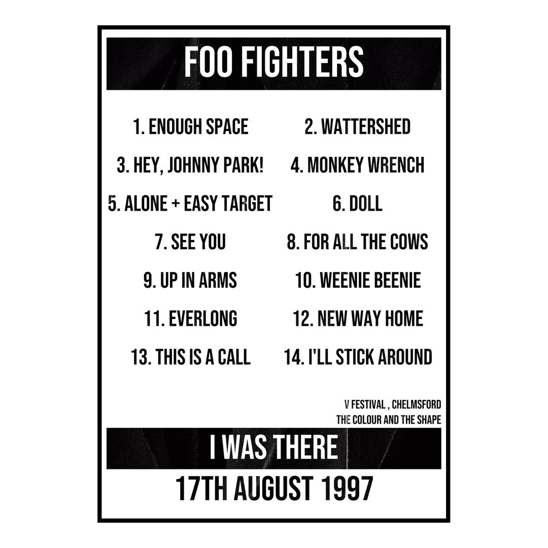 Foo Fighters Chelmsford 17th August 1997 Setlist poster