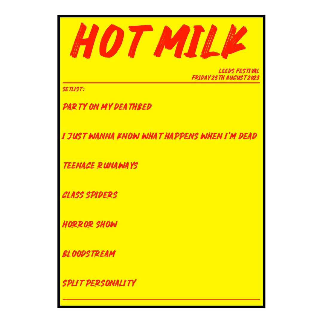 Hot Milk Bramham 25th August 2023 Setlist poster