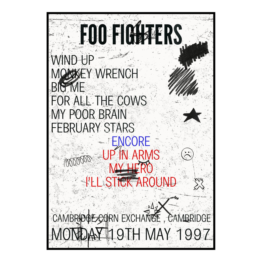 Foo Fighters Cambridge 19th May 1997 Setlist poster