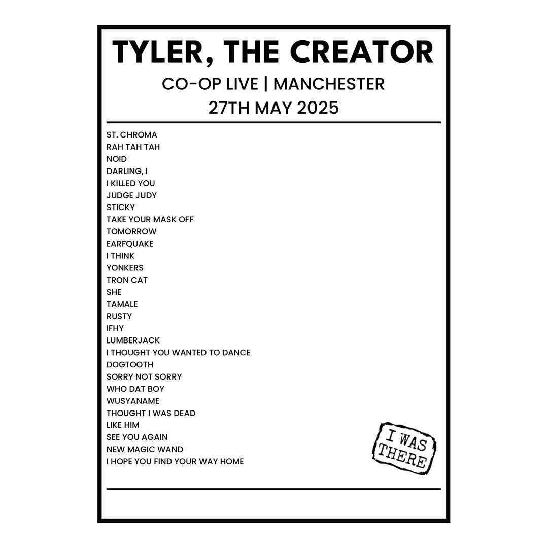 Tyler, The Creator Manchester 27th May 2025 Setlist poster