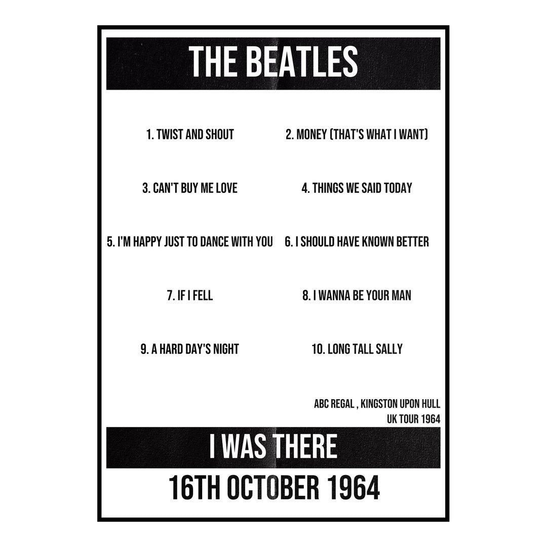 The Beatles Kingston upon Hull 16th October 1964 Setlist poster