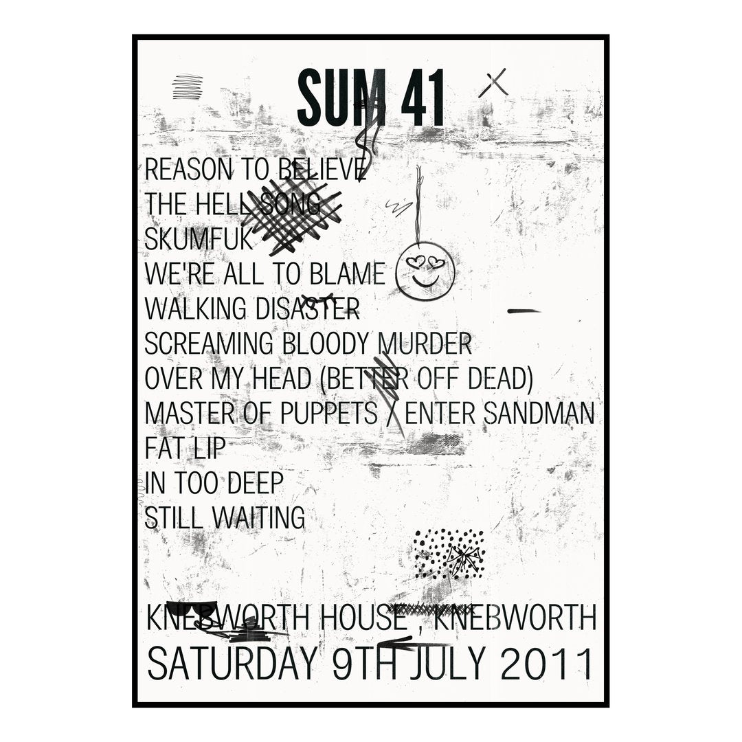 Sum 41 Knebworth 9th July 2011 Setlist poster