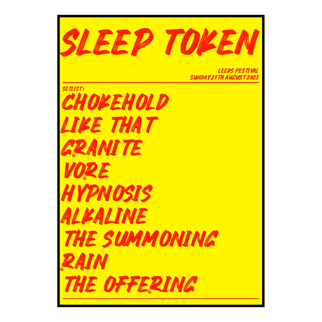 Sleep Token Bramham 27th August 2023 Setlist poster
