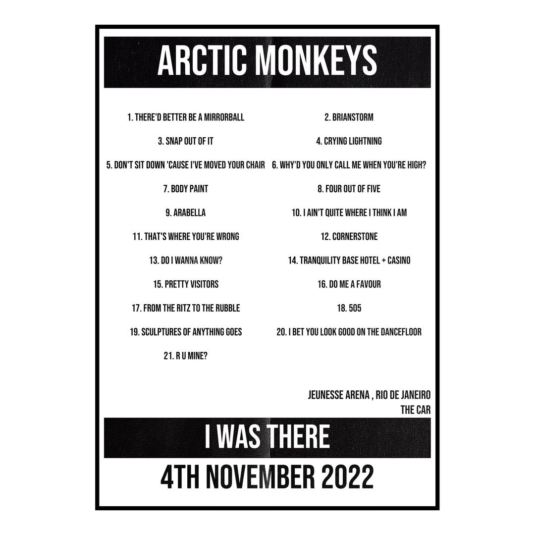 Arctic Monkeys Rio de Janeiro 4th November 2022 Setlist poster