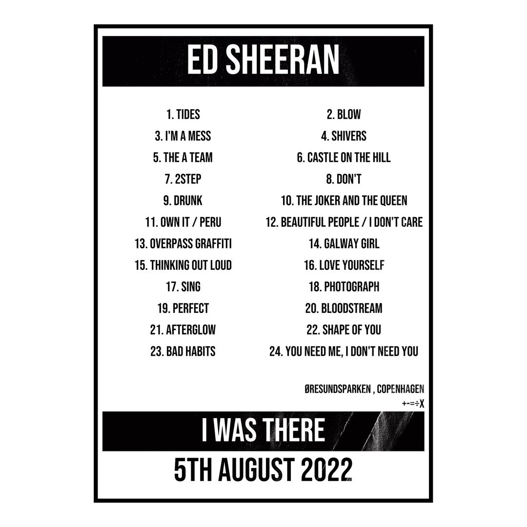Ed Sheeran Copenhagen 5th August 2022 Setlist poster
